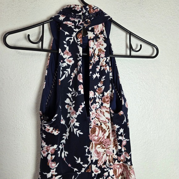 B Darlin Floral Halter Maxi Dress Navy Pink Formal Prom Womens 1/2 NWT - Picture 4 of 11